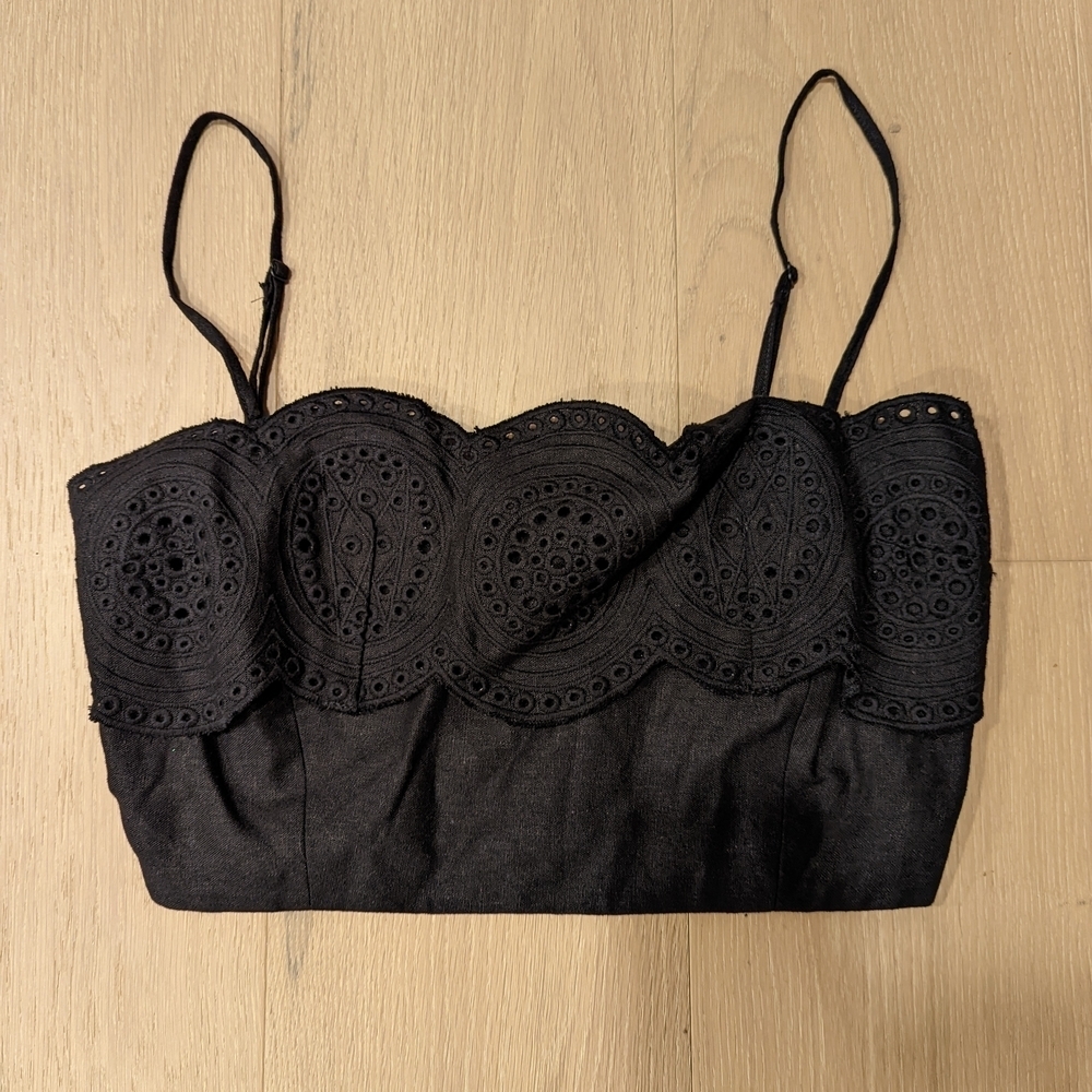 Elegant Black Cropped Eyelet Women's Top
